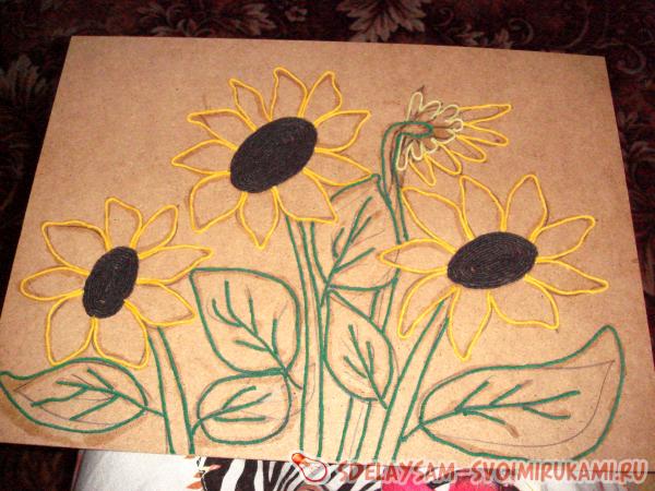 Картина Подсолнухи техника ниткография