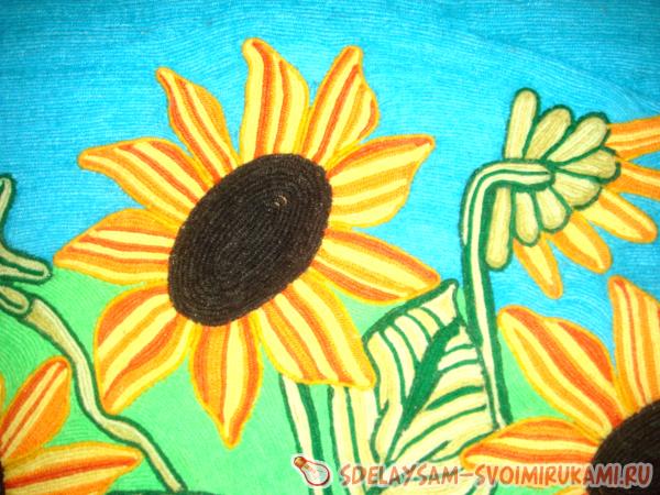 Картина Подсолнухи техника ниткография