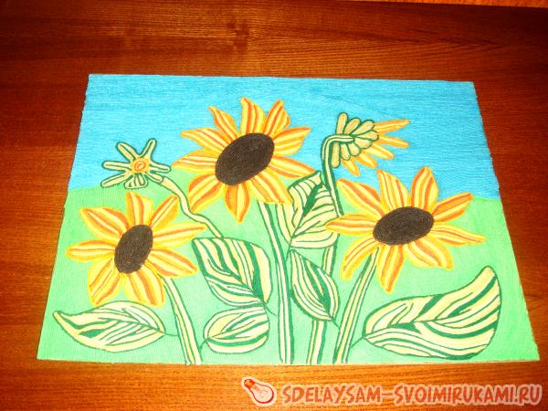 Картина Подсолнухи техника ниткография