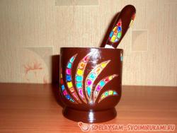 Роспись ступки и пестика мозаичным рисунком