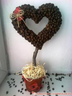 Объемное кофейное сердце в горшочке