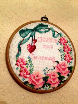 Оформление вышивки крестом в технике хуп-арт