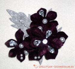 Брошь из ферта «Бордовая роскошь»