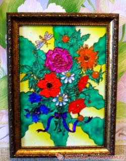 Витражная картина с букетом цветов
