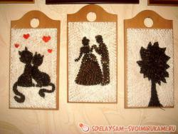 Картина из нитей и гвоздей «Влюбленная парочка котов»