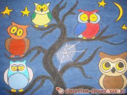 Картина «Совушки» в технике ниткография